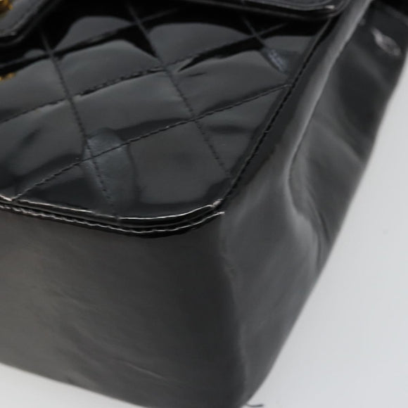 CHANEL Matelasse Hand Bag Patent leather Black CC Auth 112111