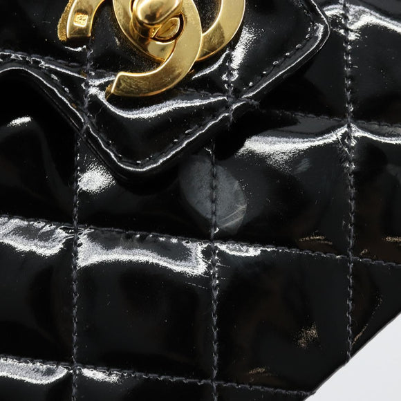 CHANEL Matelasse Hand Bag Patent leather Black CC Auth 112111