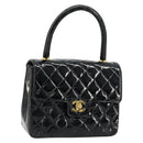 CHANEL Matelasse Hand Bag Patent leather Black CC Auth 112111-1