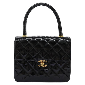 CHANEL Matelasse Hand Bag Patent leather Black CC Auth 112111 - 0