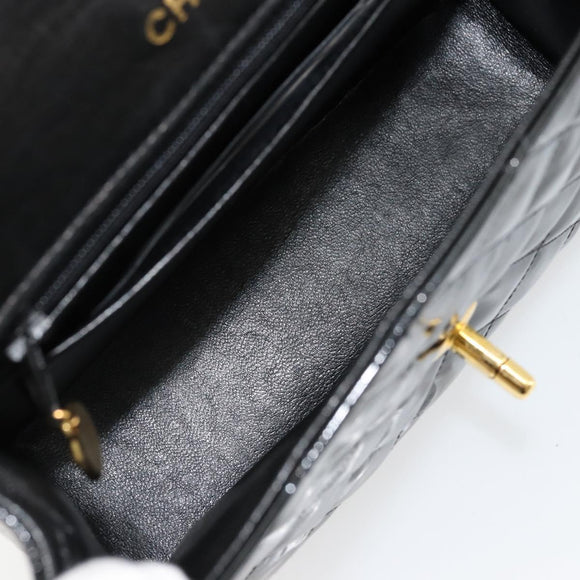 CHANEL Matelasse Hand Bag Patent leather Black CC Auth 112111