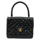 CHANEL Matelasse Hand Bag Patent leather Black CC Auth 112111-2