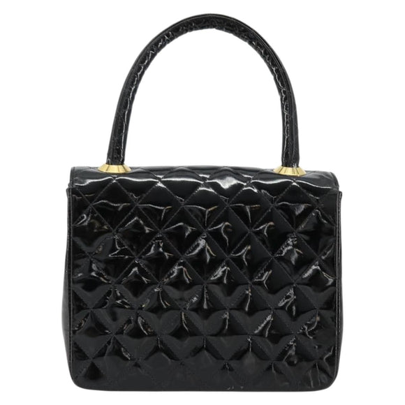 CHANEL Matelasse Hand Bag Patent leather Black CC Auth 112111