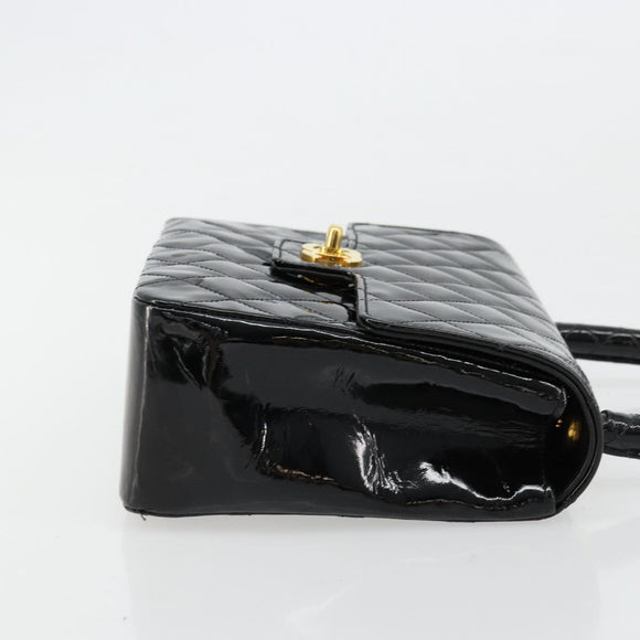 CHANEL Matelasse Hand Bag Patent leather Black CC Auth 112111