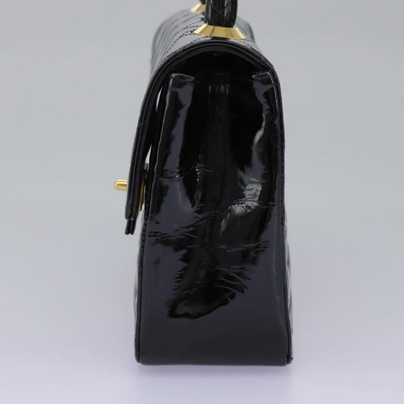 CHANEL Matelasse Hand Bag Patent leather Black CC Auth 112111
