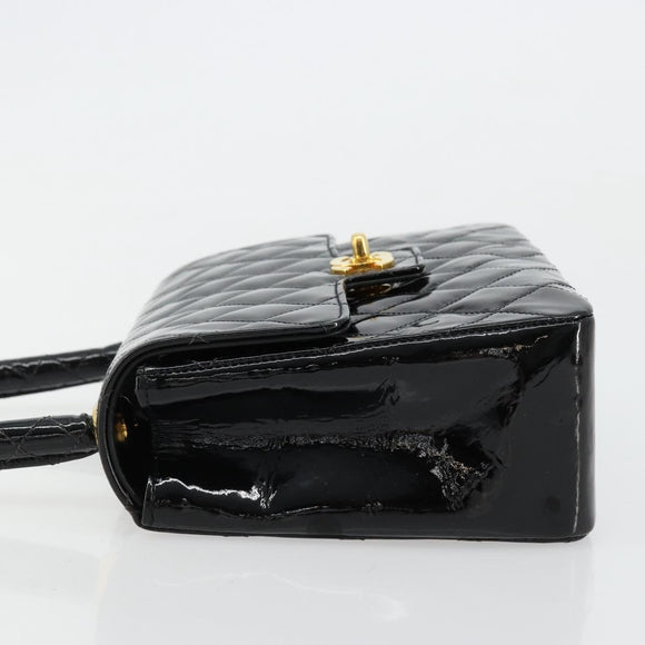 CHANEL Matelasse Hand Bag Patent leather Black CC Auth 112111