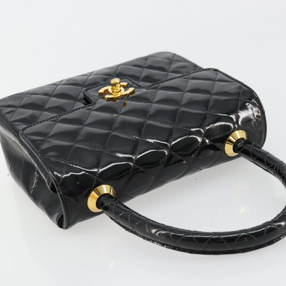 CHANEL Matelasse Hand Bag Patent leather Black CC Auth 112111