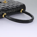 CHANEL Matelasse Hand Bag Patent leather Black CC Auth 112111-7