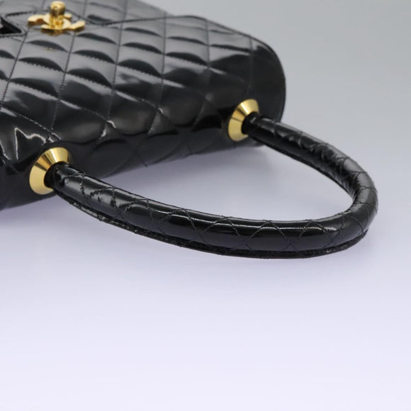 CHANEL Matelasse Hand Bag Patent leather Black CC Auth 112111