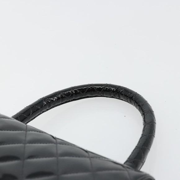 CHANEL Matelasse Hand Bag Patent leather Black CC Auth 112111