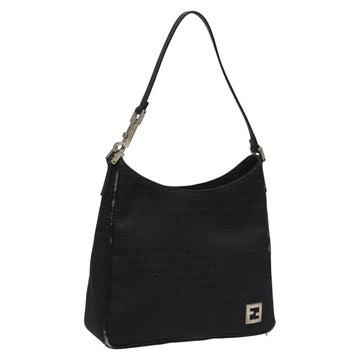 FENDI Zucchino Canvas Shoulder Bag Black Auth 112119