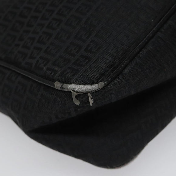 FENDI Zucchino Canvas Shoulder Bag Black Auth 112119