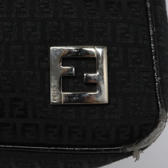 FENDI Zucchino Canvas Shoulder Bag Black Auth 112119