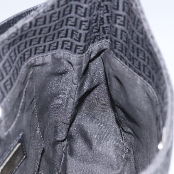 FENDI Zucchino Canvas Shoulder Bag Black Auth 112119