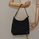 FENDI Zucchino Canvas Shoulder Bag Black Auth 112119-22