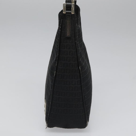 FENDI Zucchino Canvas Shoulder Bag Black Auth 112119