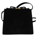 Salvatore Ferragamo Vala Shoulder Bag Suede Black Gold Auth 112120-13