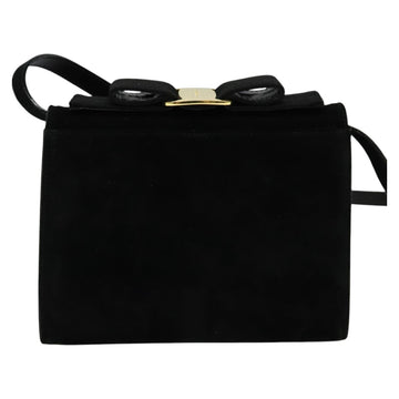 Salvatore Ferragamo Vala Shoulder Bag Suede Black Gold Auth 112120 - 0