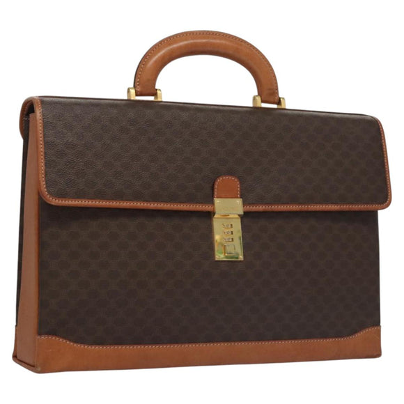 CELINE Macadam Canvas Business Bag PVC Leather Brown Gold Auth 112171