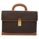 CELINE Macadam Canvas Business Bag PVC Leather Brown Gold Auth 112171-13