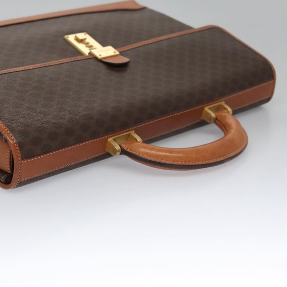 CELINE Macadam Canvas Business Bag PVC Leather Brown Gold Auth 112171