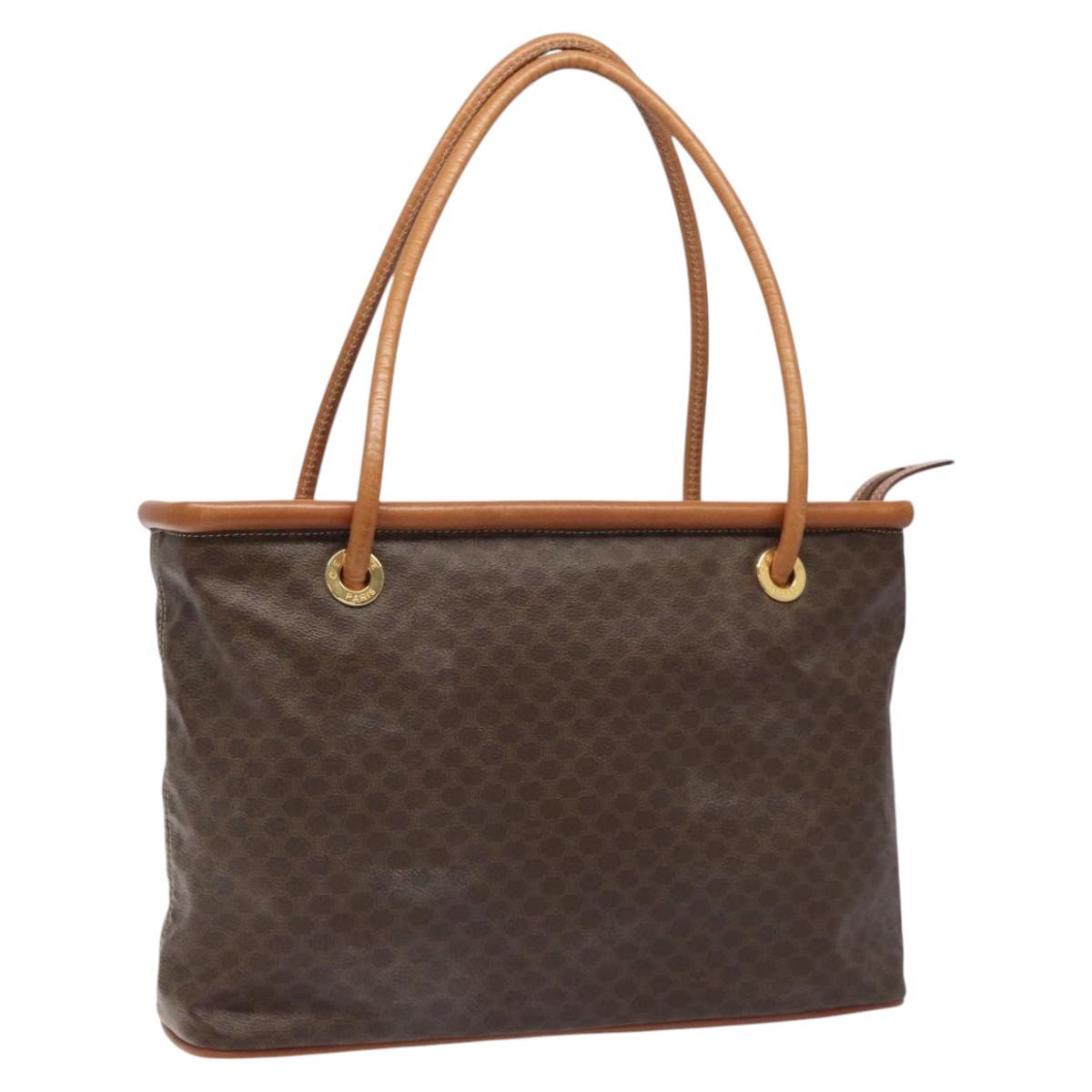 CELINE Macadam Canvas Tote Bag PVC Leather Brown Gold Auth 112214