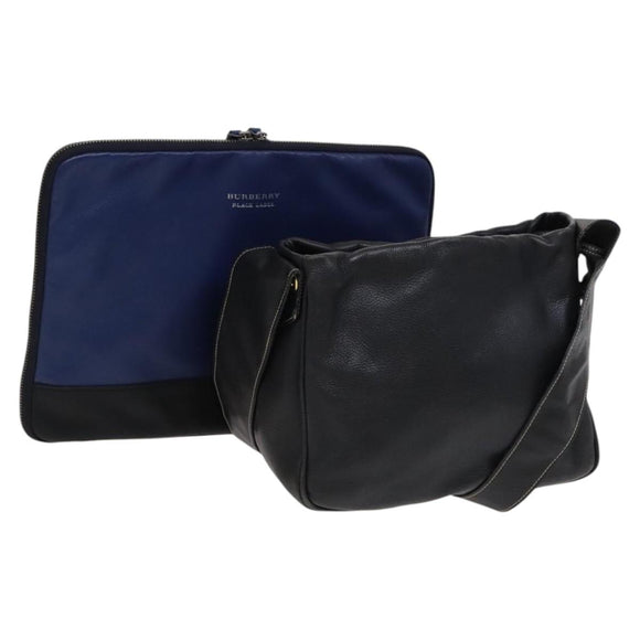 BURBERRY Shoulder Black Label Business Bag 2Set Blue Black Auth 112221