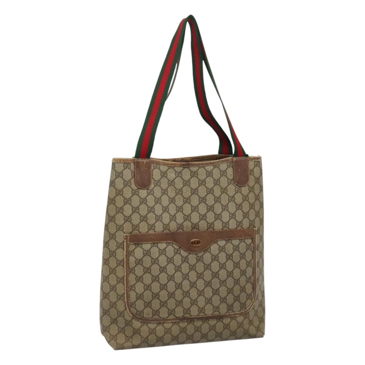 GUCCI GG Supreme Web Sherry Line Tote Bag PVC Beige Red 39 02 003 Auth 112260