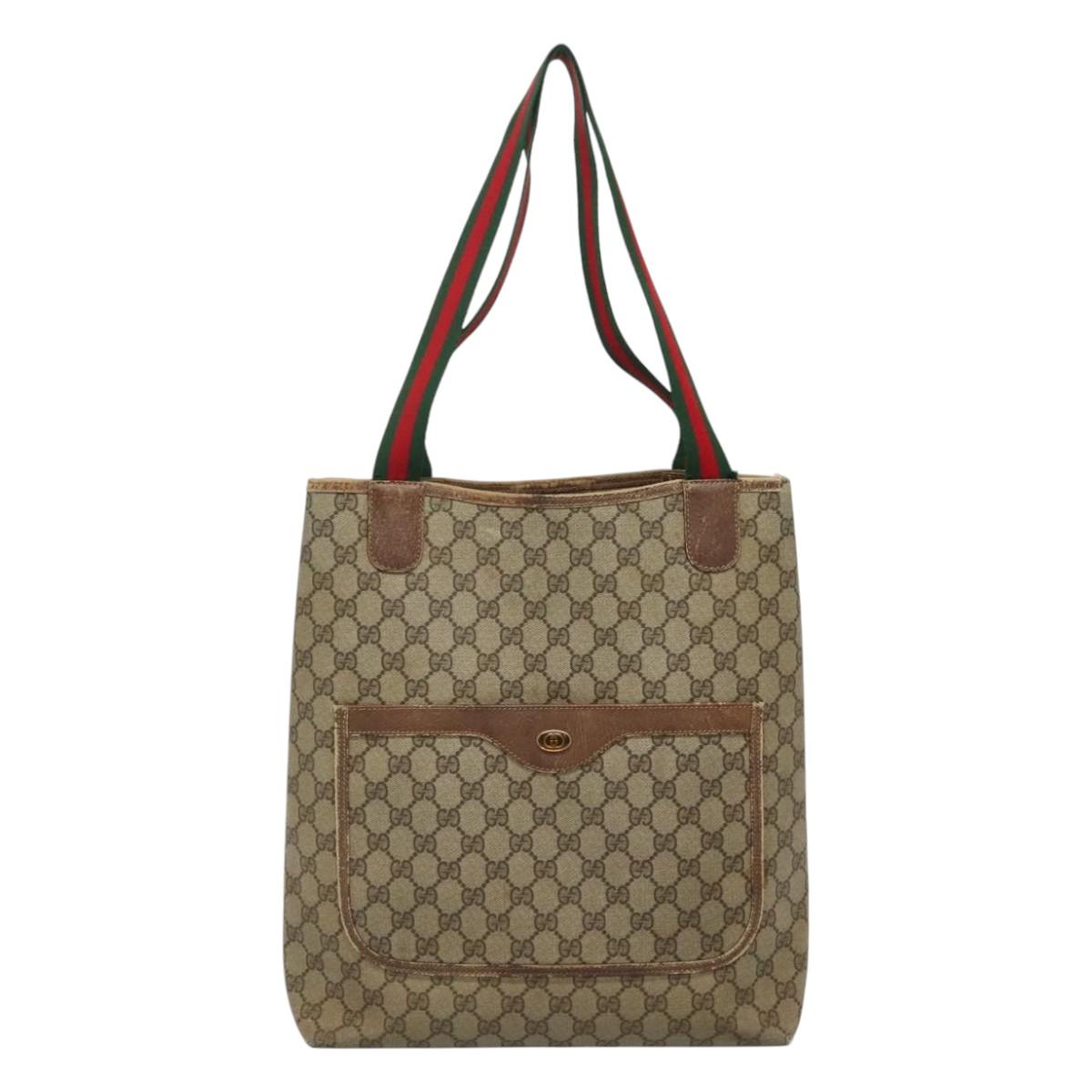 GUCCI GG Supreme Web Sherry Line Tote Bag PVC Beige Red 39 02 003 Auth 112260 - 0