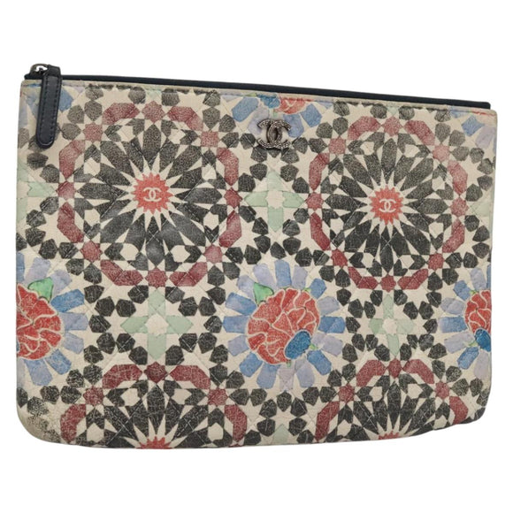 CHANEL Matelasse Clutch Bag Lamb Skin Multicolor CC Auth 112262