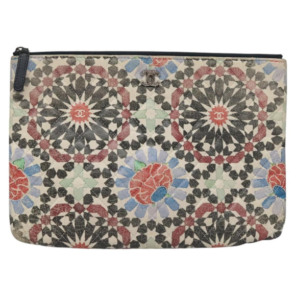 CHANEL Matelasse Clutch Bag Lamb Skin Multicolor CC Auth 112262