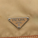 PRADA Schoudertas Nylon Beige Bruin Zilver Auth 112279-17