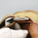PRADA Schoudertas Nylon Beige Bruin Zilver Auth 112279-18