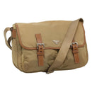 PRADA Schoudertas Nylon Beige Bruin Zilver Auth 112279-1