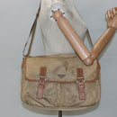PRADA Schoudertas Nylon Beige Bruin Zilver Auth 112279-27