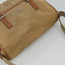 PRADA Schoudertas Nylon Beige Bruin Zilver Auth 112279-6