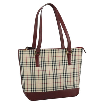 BURBERRY Nova Check Tote Bag Canvas Leather Beige Gold Auth 112299
