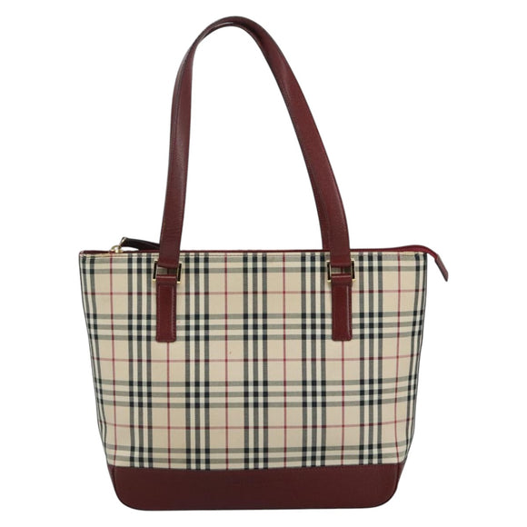 BURBERRY Nova Check Tote Bag Canvas Leather Beige Gold Auth 112299