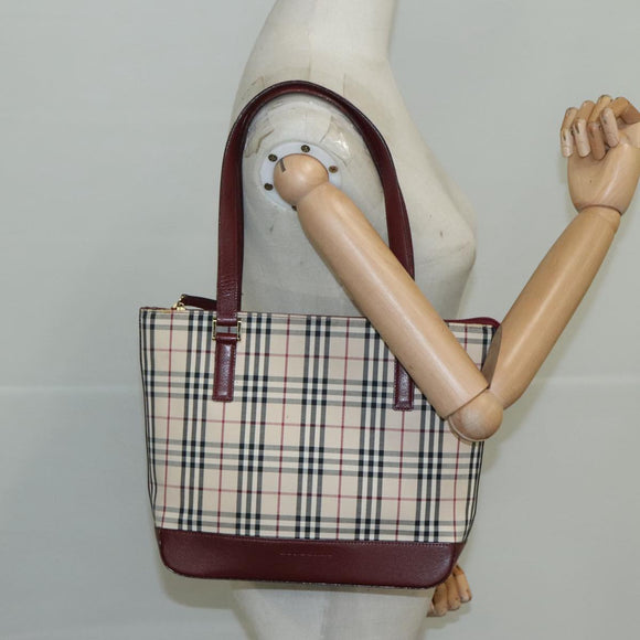 BURBERRY Nova Check Tote Bag Canvas Leather Beige Gold Auth 112299