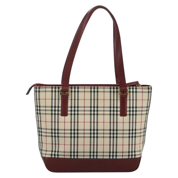 BURBERRY Nova Check Tote Bag Canvas Leather Beige Gold Auth 112299