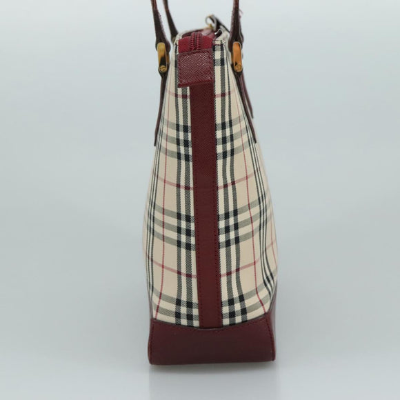 BURBERRY Nova Check Tote Bag Canvas Leather Beige Gold Auth 112299
