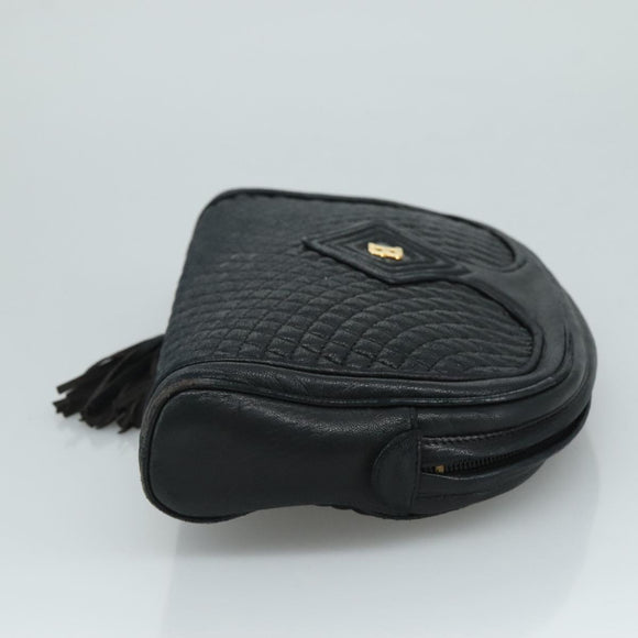BALLY Clutch Bag Leather Black Gold Auth 112313