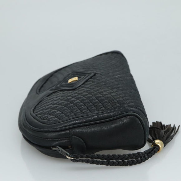 BALLY Clutch Bag Leather Black Gold Auth 112313