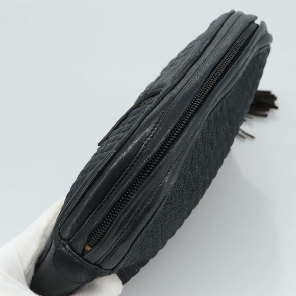 BALLY Clutch Bag Leather Black Gold Auth 112313