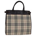 BURBERRY Nova Check Hand Bag Canvas Leather Beige Brown Silver Auth 112330-1