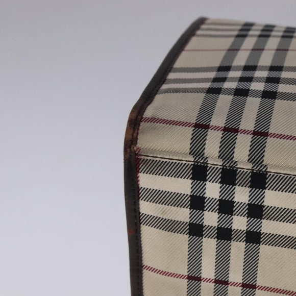 BURBERRY Nova Check Hand Bag Canvas Leather Beige Brown Silver Auth 112330