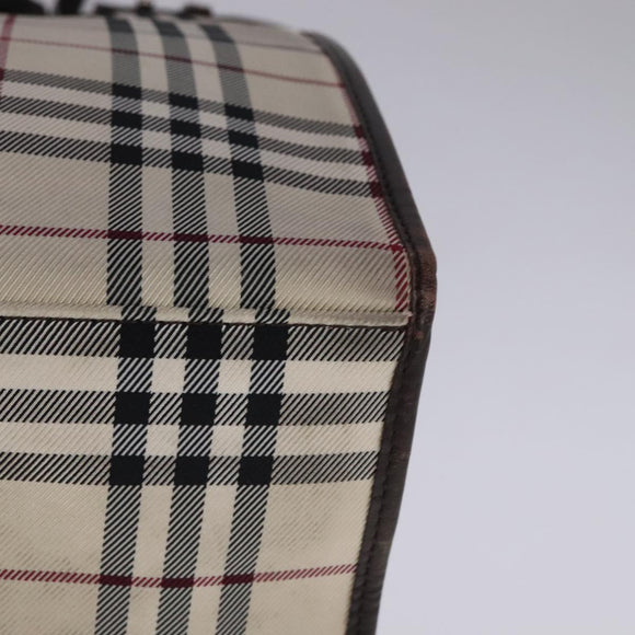BURBERRY Nova Check Hand Bag Canvas Leather Beige Brown Silver Auth 112330