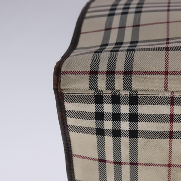 BURBERRY Nova Check Hand Bag Canvas Leather Beige Brown Silver Auth 112330