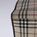 BURBERRY Nova Check Hand Bag Canvas Leather Beige Brown Silver Auth 112330-15