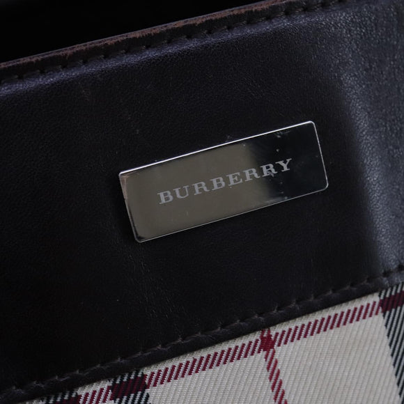 BURBERRY Nova Check Hand Bag Canvas Leather Beige Brown Silver Auth 112330
